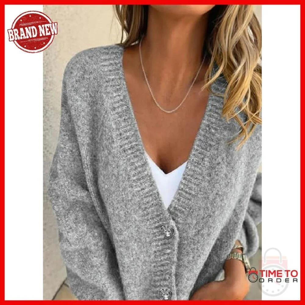Oversized Chunky Knit Cardigan Sweater Women's Long Sleeve Button Down